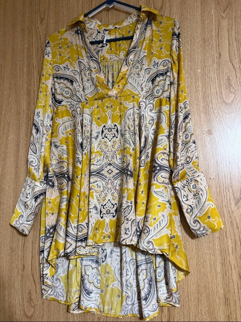Free People Mustard Paisley V-Neck Tunic